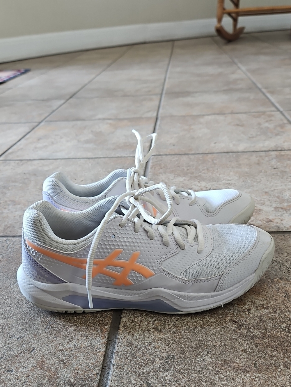 Asics White Sneakers with Peach and Lavender Accents